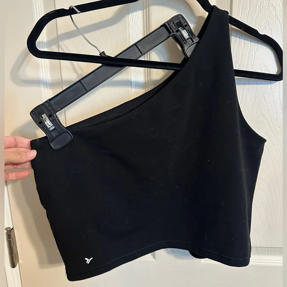 Old Navy Active Powerchill One-Shoulder Light Support Crop Top, Black, Sz XL - Picture 3 of 8